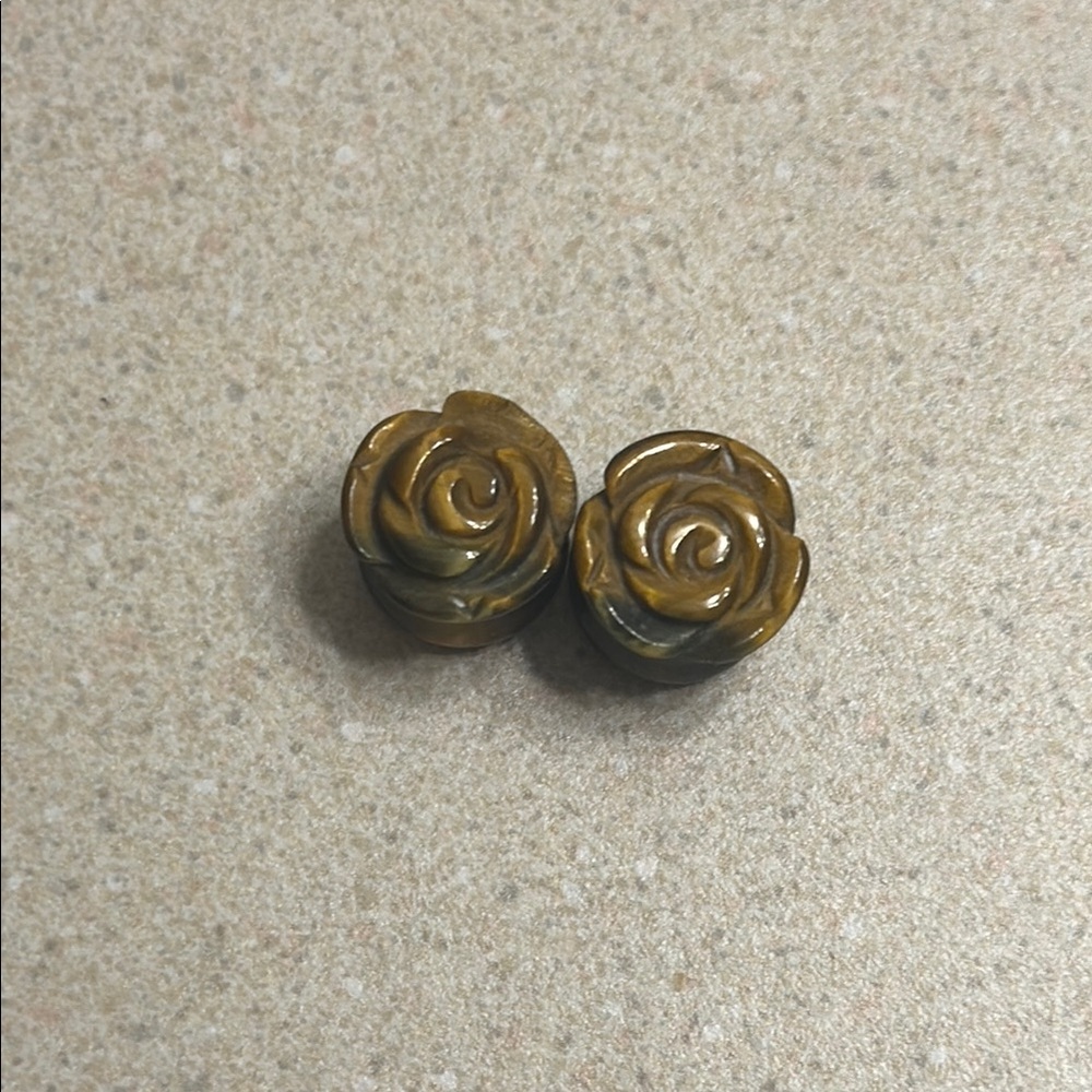 Tigers Eye Rose Carved Plugs